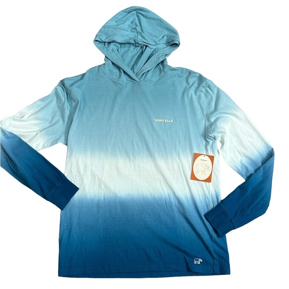 Women’s Ivory Ella XS 0 - 2 Hoodie Sweatshirt T-Shirt Hooded Ombre Blue NWT - Picture 3 of 10